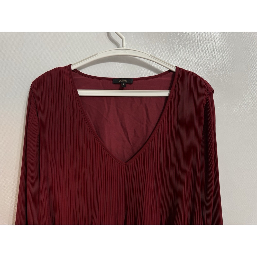 Quince Large Chiffon Pleated V Neck Blouse Romantic Feminine Poet Sleeve Top - Picture 3 of 9
